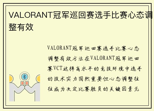 VALORANT冠军巡回赛选手比赛心态调整有效